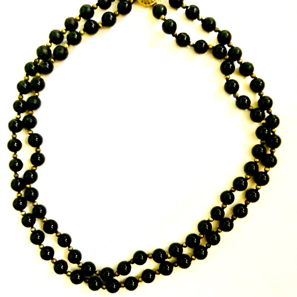 Dual strand black beaded necklace - 18"